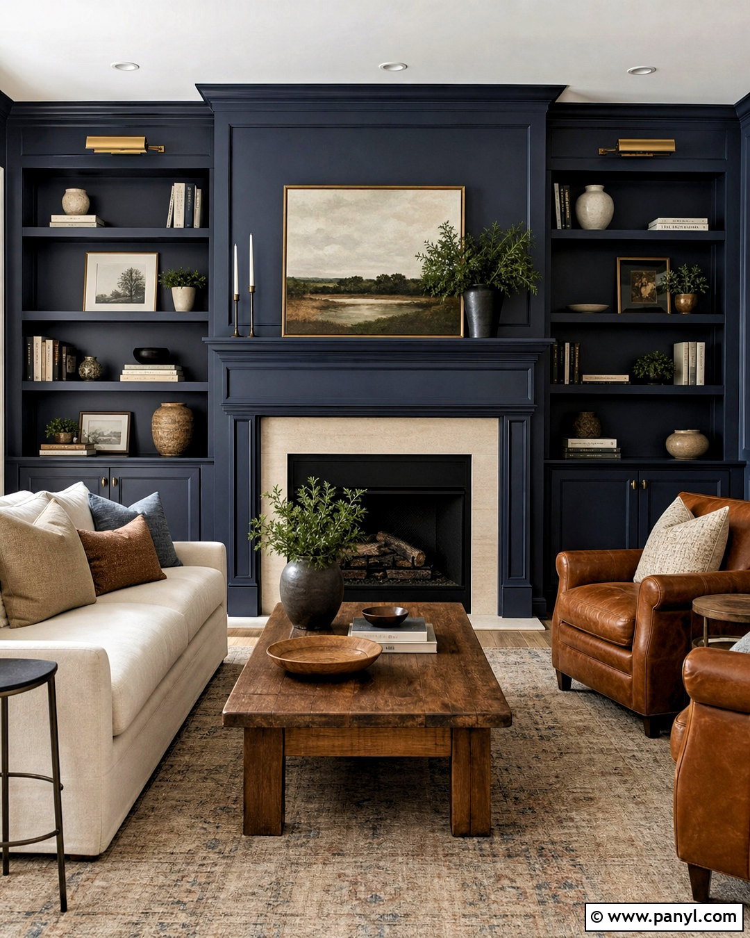 Dark Blue Fireplace Wall With Built-Ins - 20 dark blue wall paint ideas