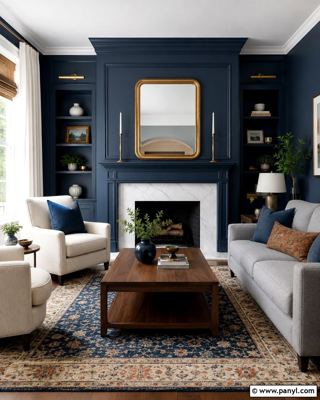 Dark Blue Fireplace Wall With Gold Decor - 20 Dark Blue Wall With Gold Accents