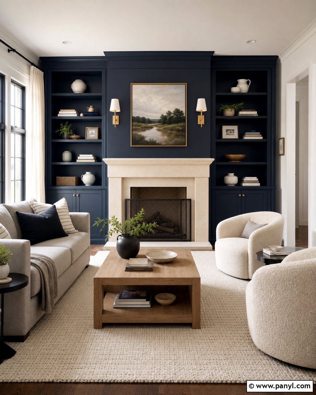 Dark Blue Fireplace Wall With Pale Neutrals - 20 Contemporary Dark Blue Walls