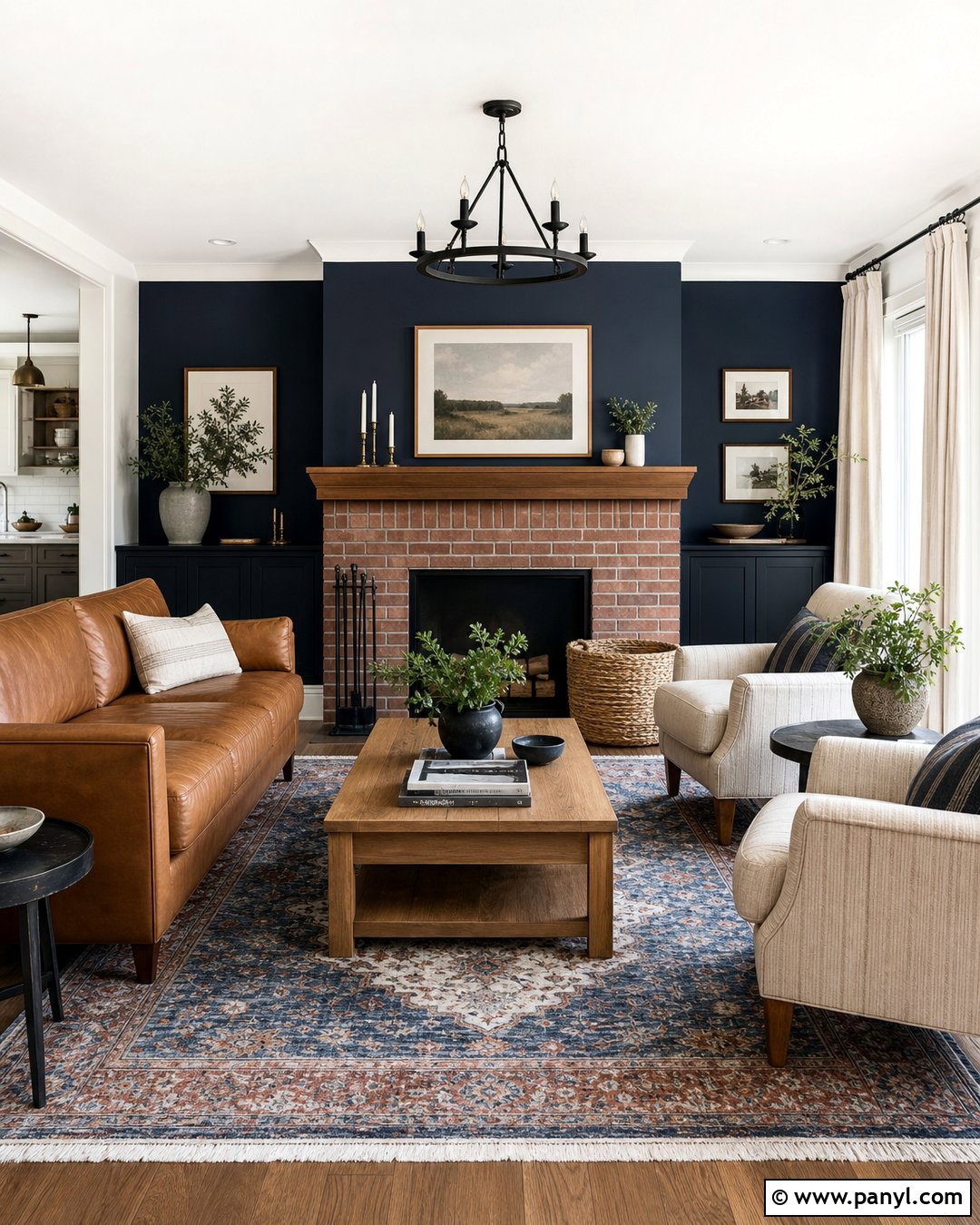 Dark Blue Fireplace Wall With Red Brick - 20 Dark Blue Accent Wall Living Room With Fireplace Ideas