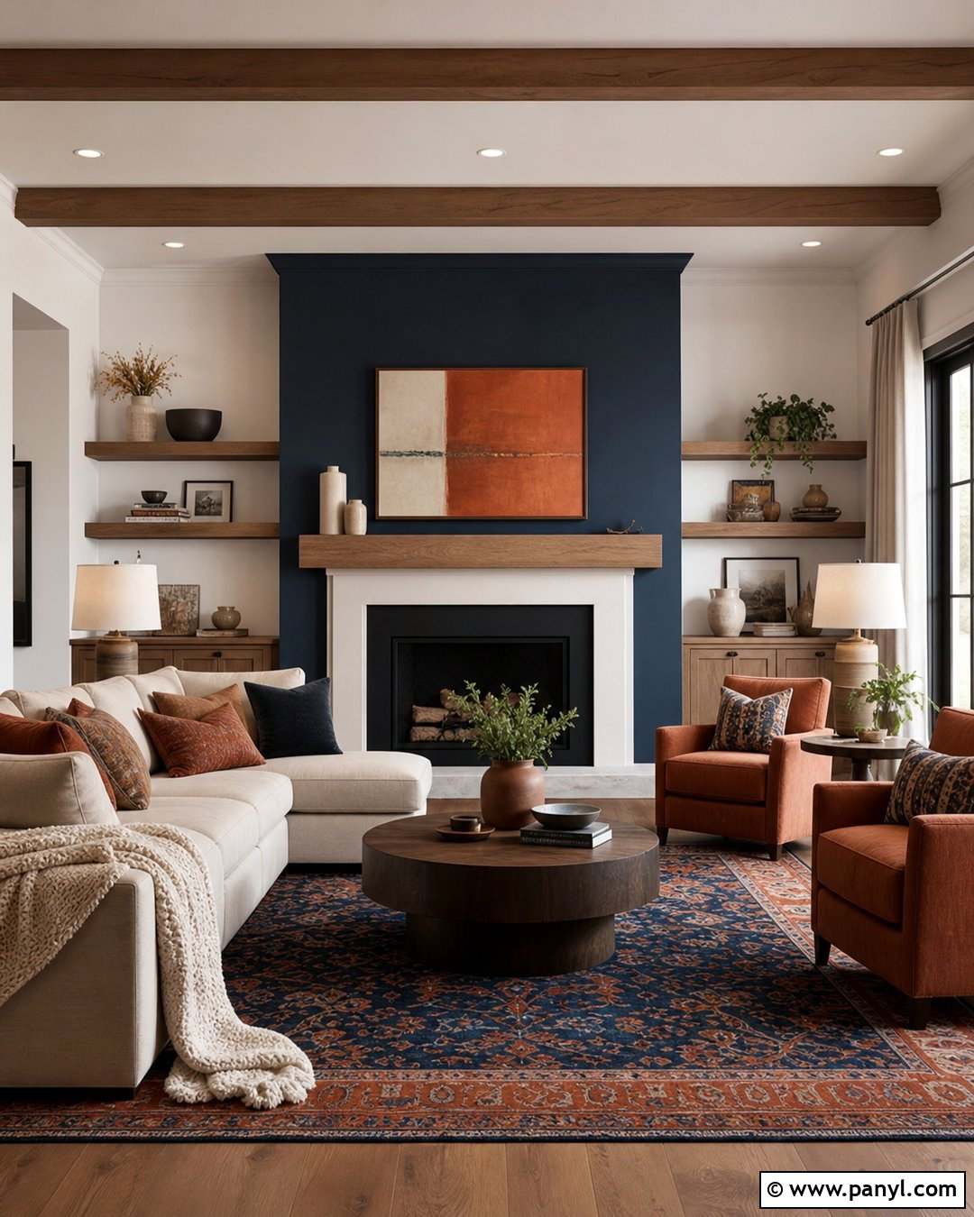 Dark Blue Fireplace Wall With Terracotta Accents - 20 Dark Blue Accent Wall Living Room With Fireplace Ideas