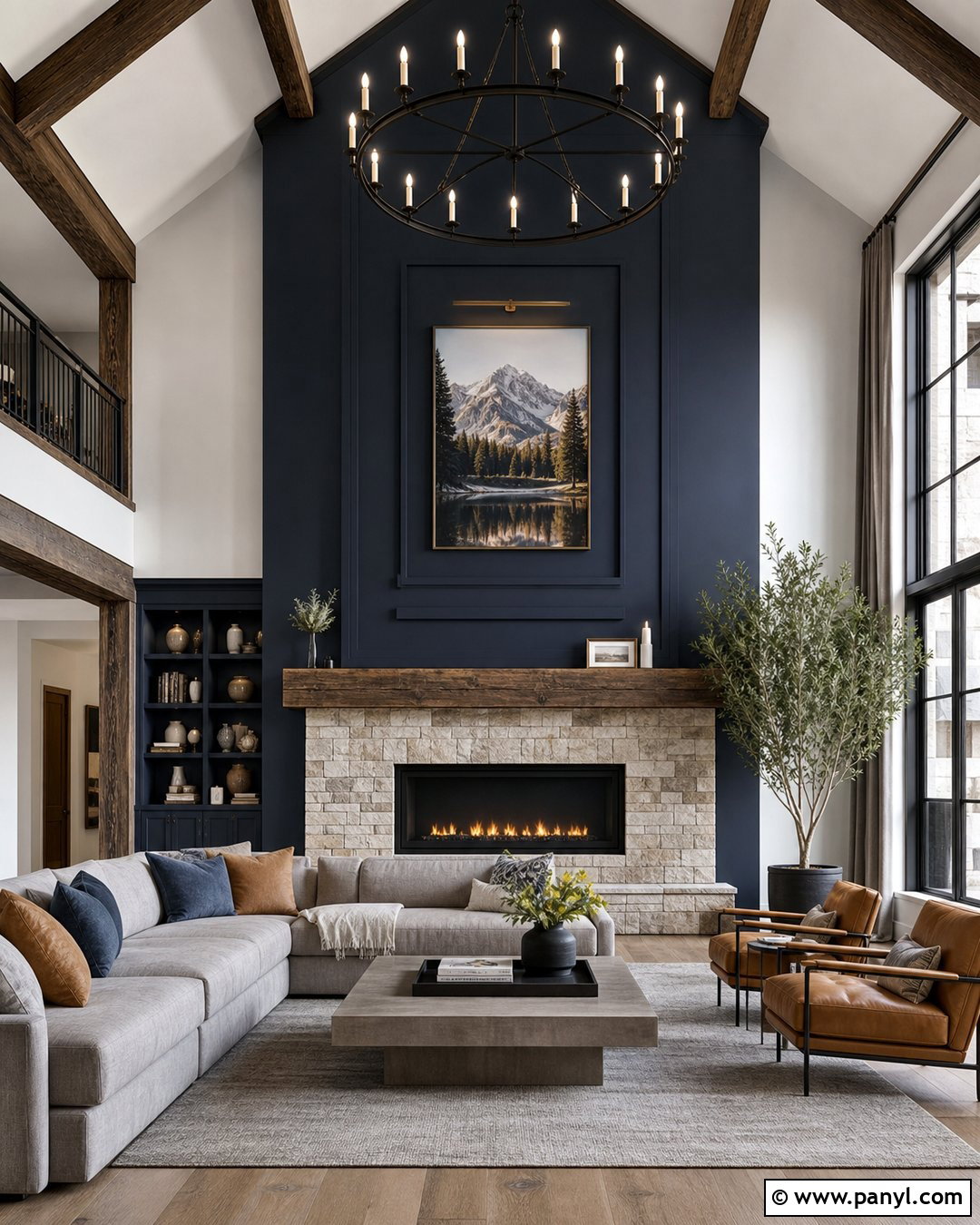 Dark Blue Fireplace Wall With Vaulted Ceiling - 20 Dark Blue Accent Wall Living Room With Fireplace Ideas