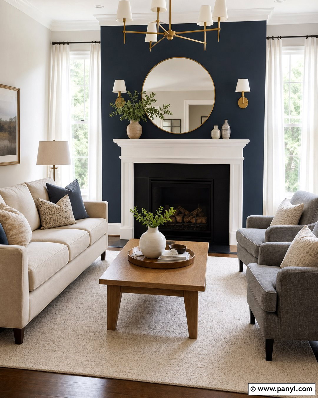 Dark Blue Fireplace Wall With White Mantel - 20 Dark Blue Accent Wall Living Room With Fireplace Ideas