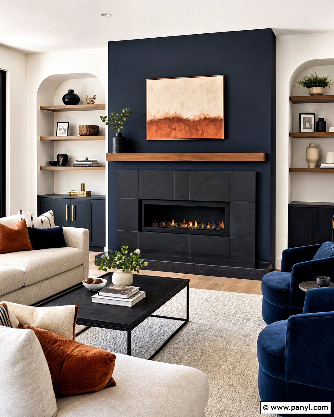 Dark Blue Fireplace With Black Tile - 20 dark blue fireplace ideas