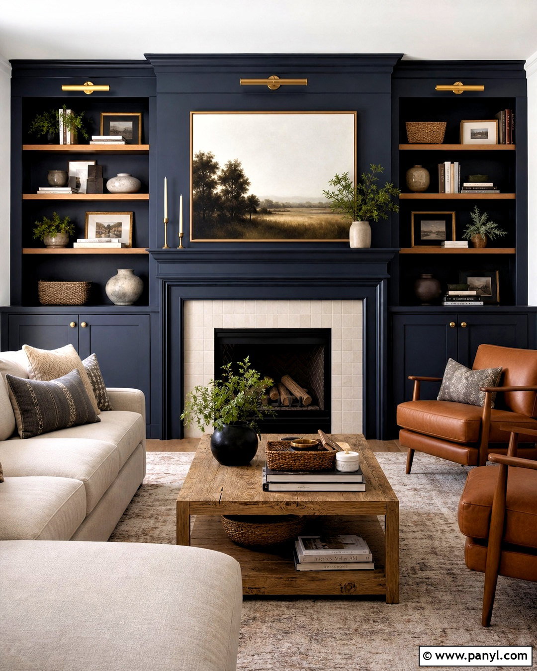 Dark Blue Fireplace With Built-Ins - 20 dark blue fireplace ideas