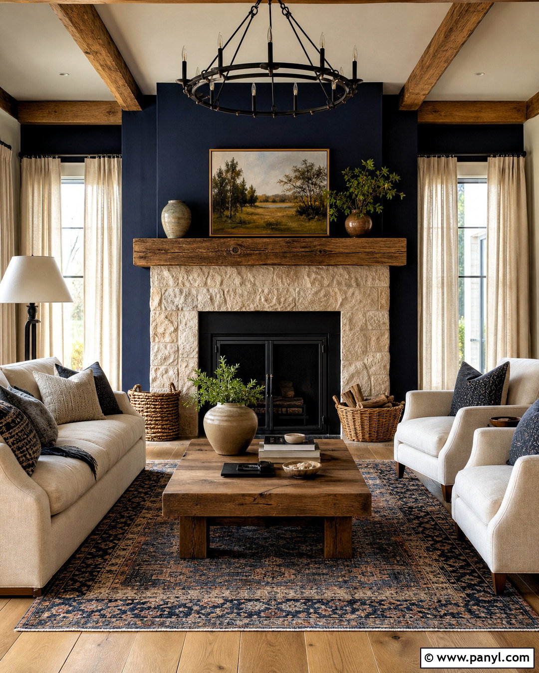 Dark Blue Fireplace With Natural Stone - 20 dark blue fireplace ideas