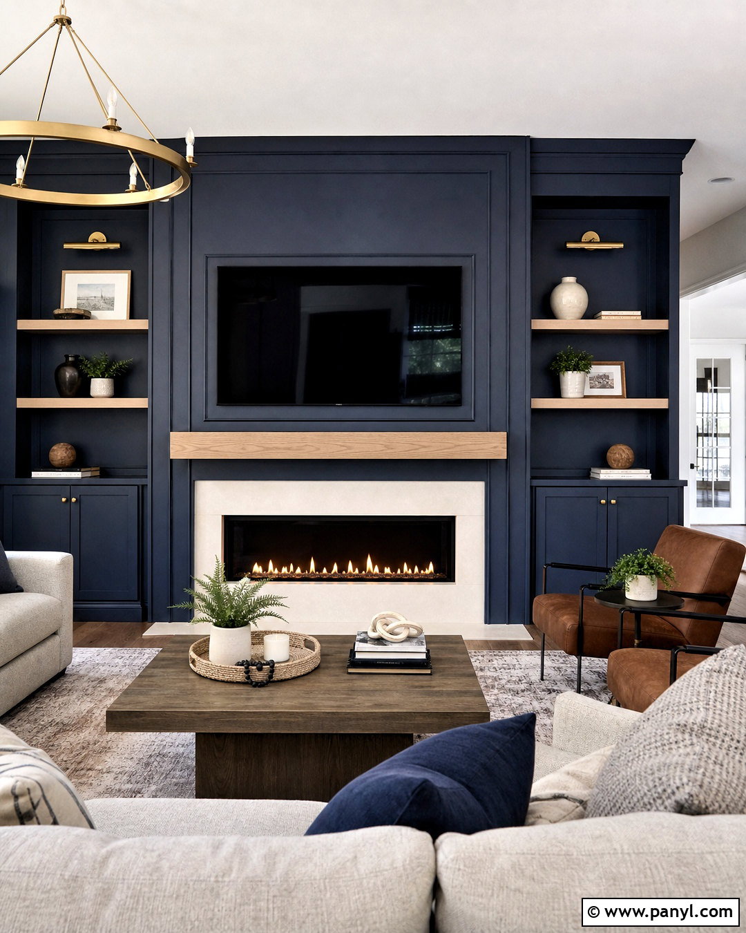 Dark Blue Fireplace With TV - 20 dark blue fireplace ideas