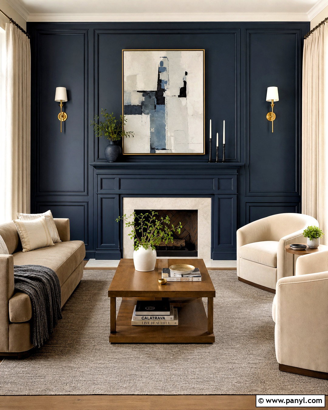 Dark Blue Fireplace With Wall Paneling - 20 dark blue fireplace ideas