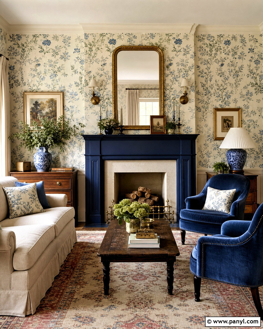 Dark Blue Fireplace With Wallpaper - 20 dark blue fireplace ideas