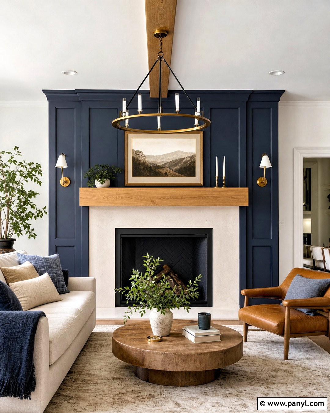 Dark Blue Fireplace With Wood Mantel - 20 dark blue fireplace ideas