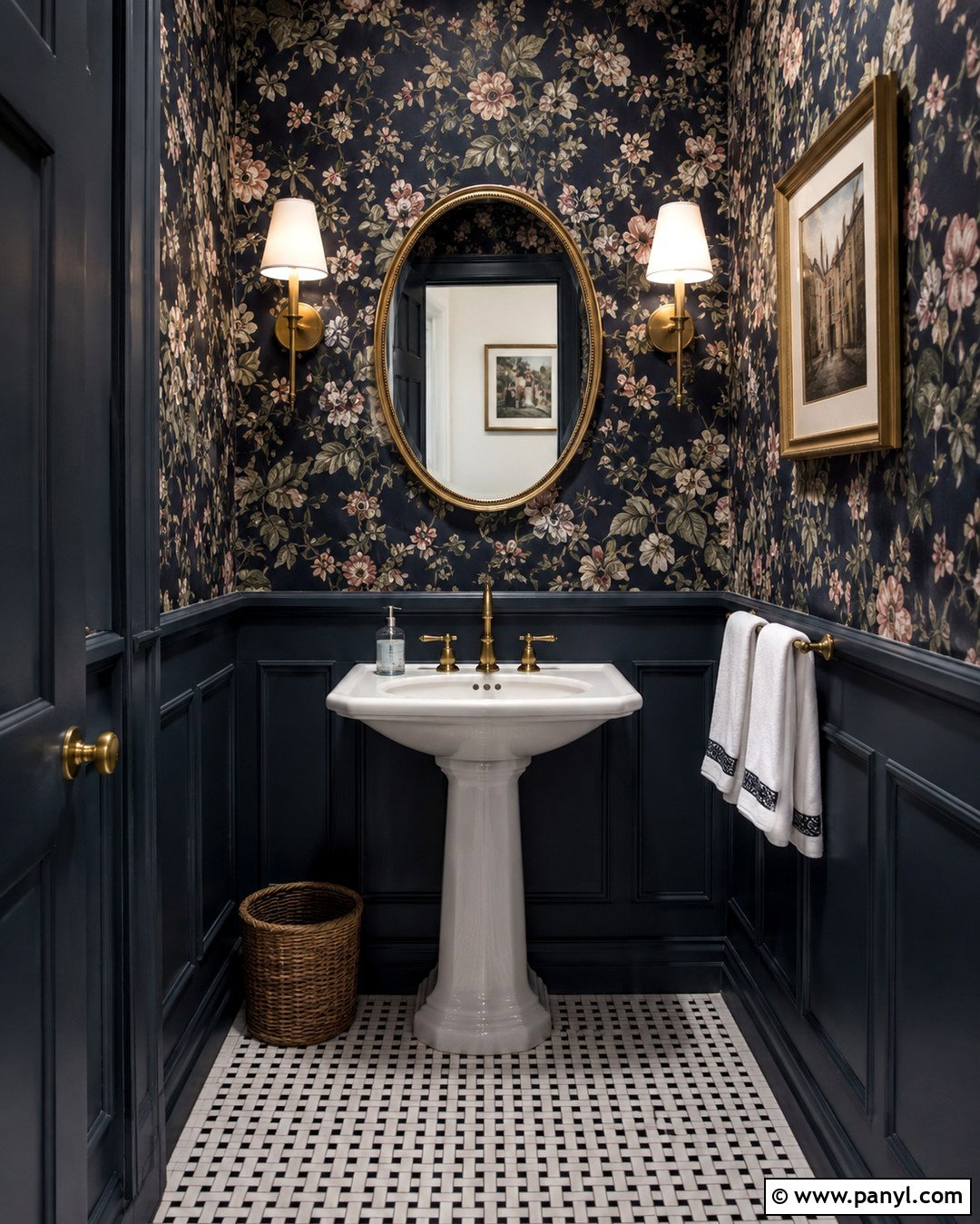 Dark Blue Floral Bathroom Wallpaper - 20 Dark Blue Wall Bathroom Ideas