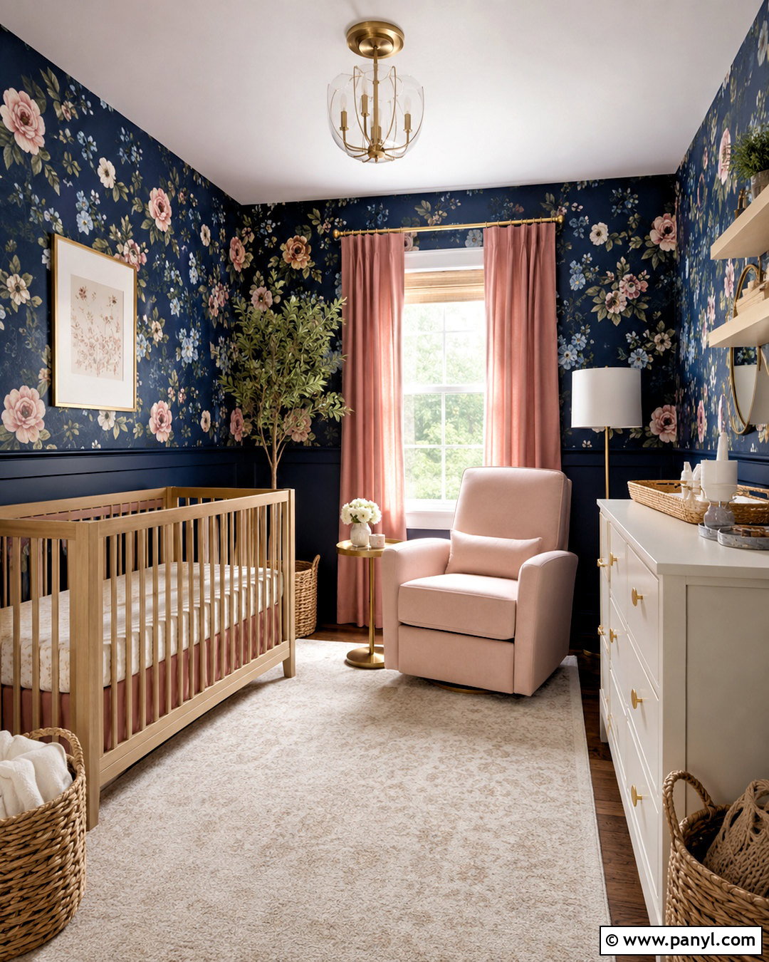 Dark Blue Floral Nursery - 20 dark blue nursery ideas