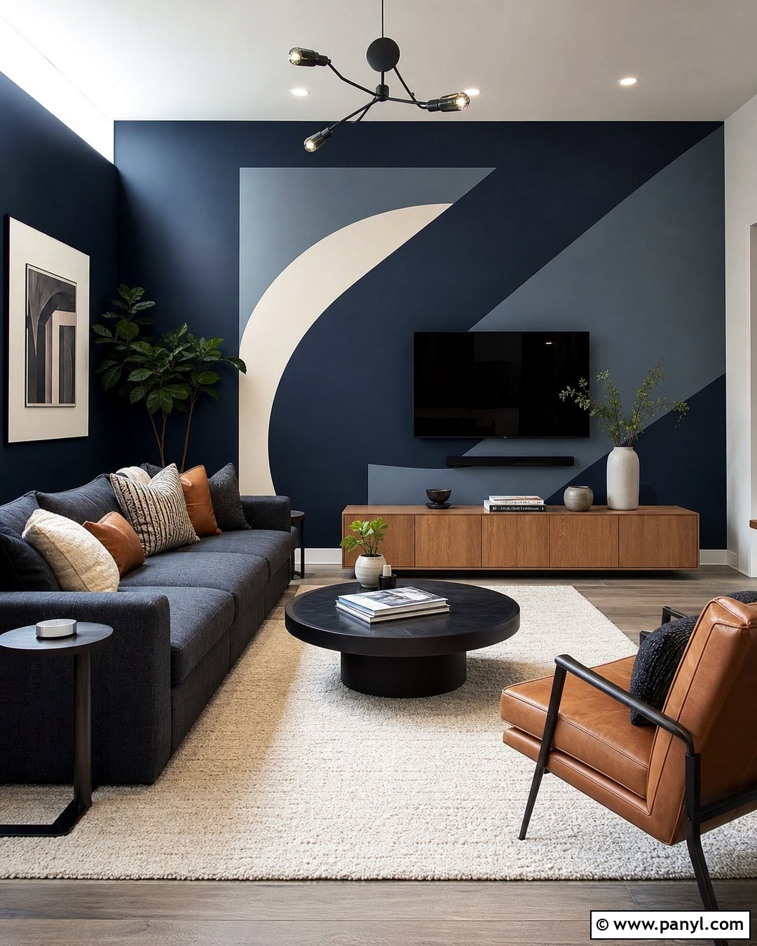 Dark Blue Geometric Accent Wall - 35 Dark Blue Accent Wall Ideas