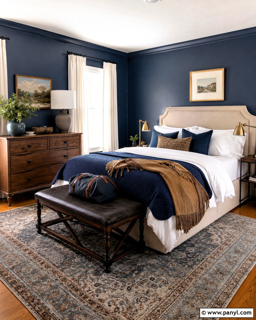 Dark Blue Guest Bedroom With Brass Accents - 20 dark blue rooms