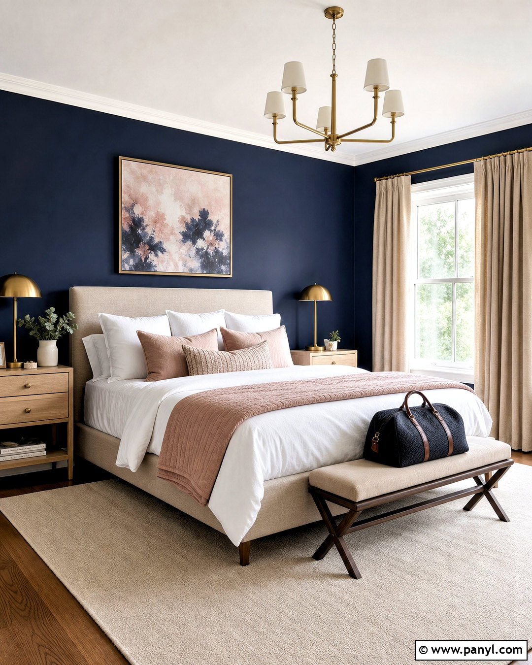 Dark Blue Guest Room With Blush Decor - 20 dark blue room ideas