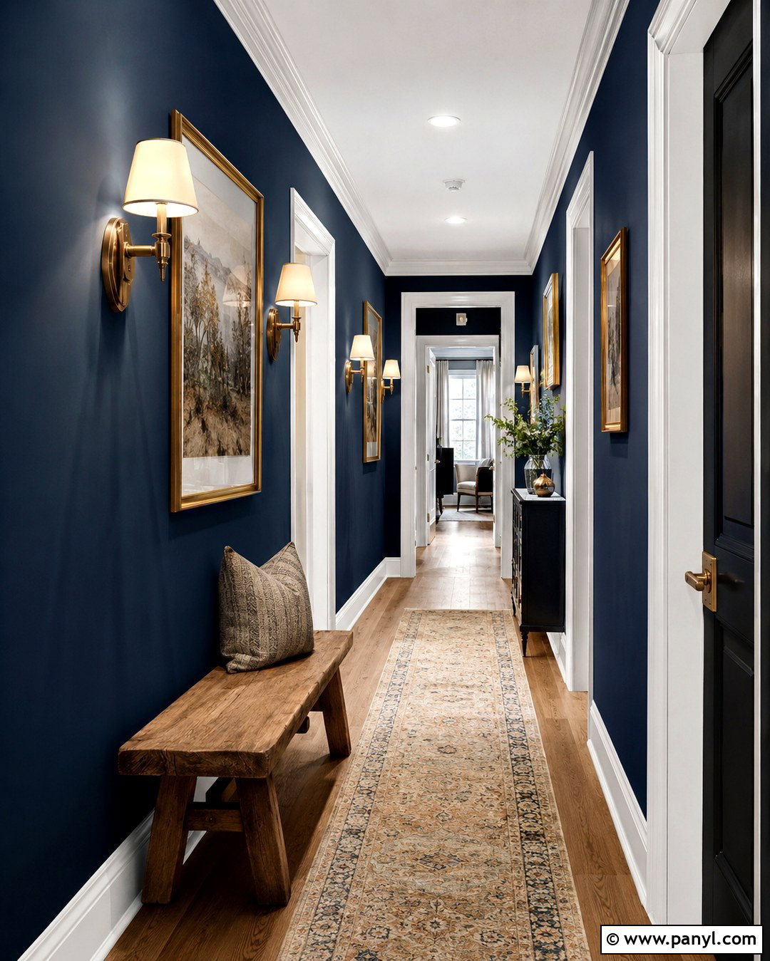 Dark Blue Hallway Wall With Gold Lighting - 20 Dark Blue Wall With Gold Accents