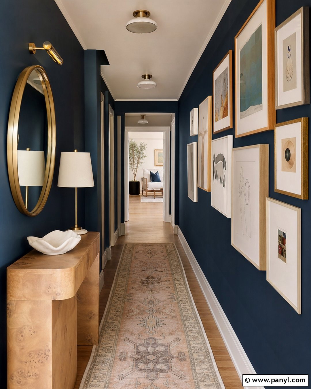 Dark Blue Hallway Walls With Gallery Art - 20 Contemporary Dark Blue Walls