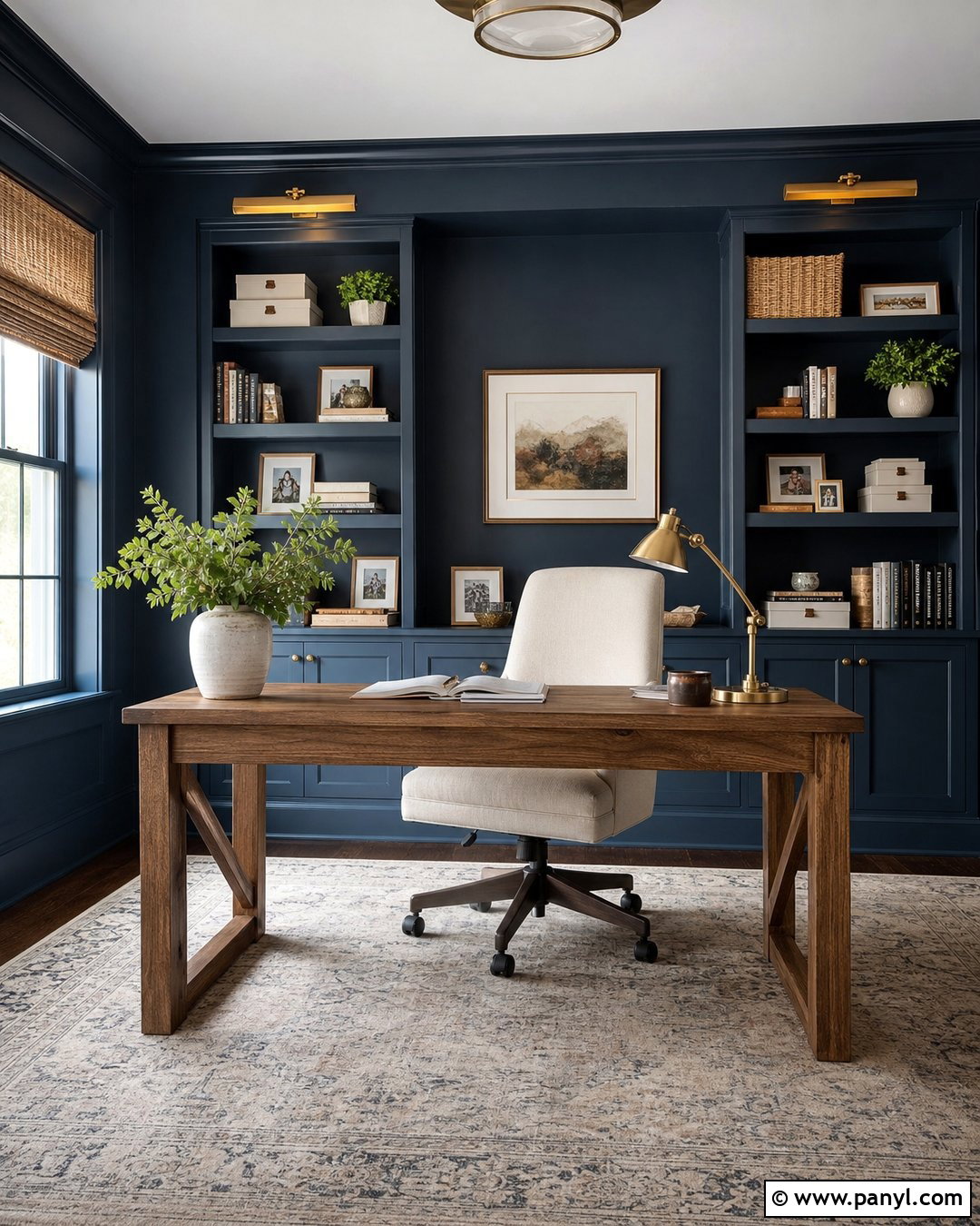 Dark Blue Home Office Built-Ins - 30 dark wall paint ideas