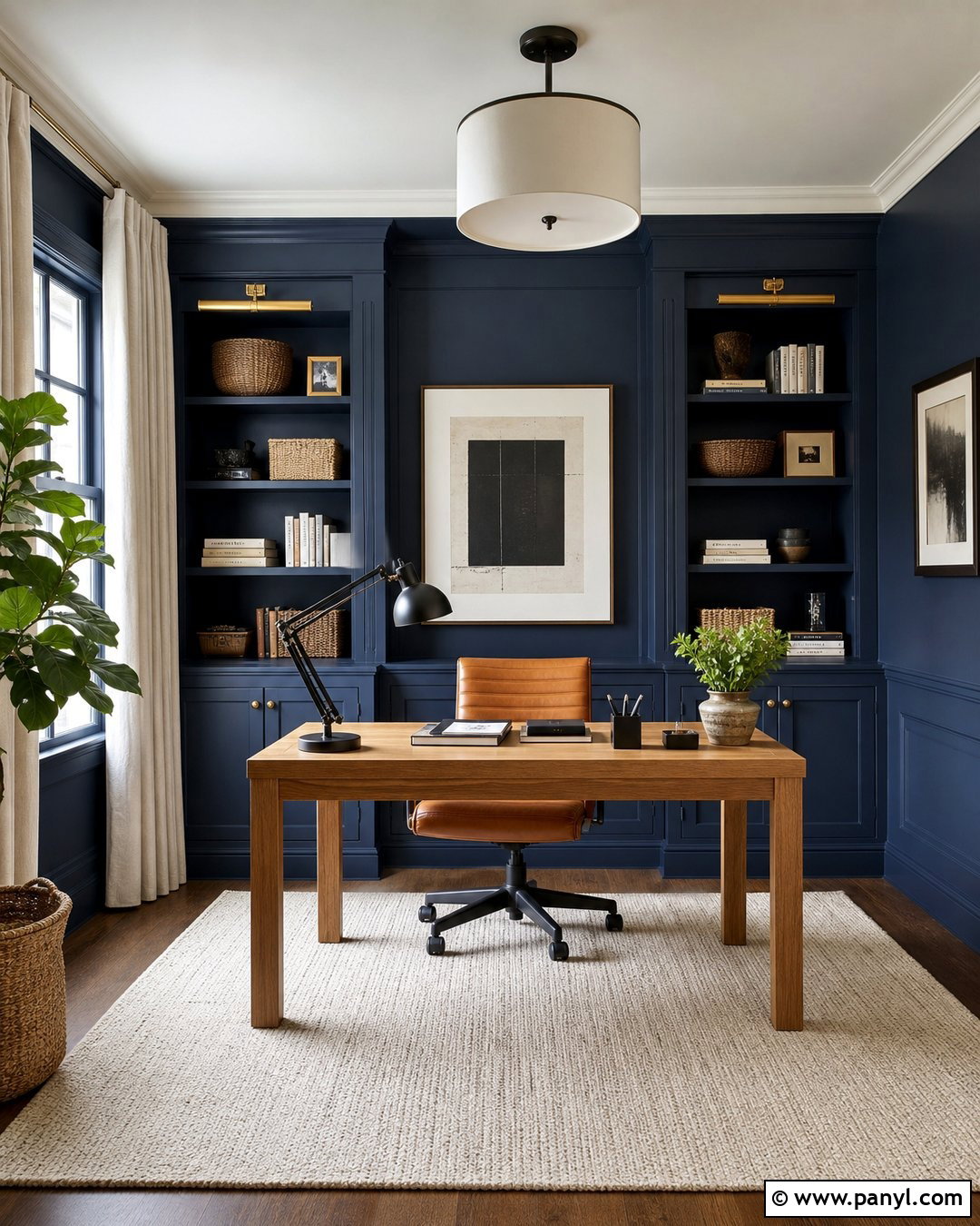 Dark Blue Home Office Walls With Built-Ins - 20 Contemporary Dark Blue Walls