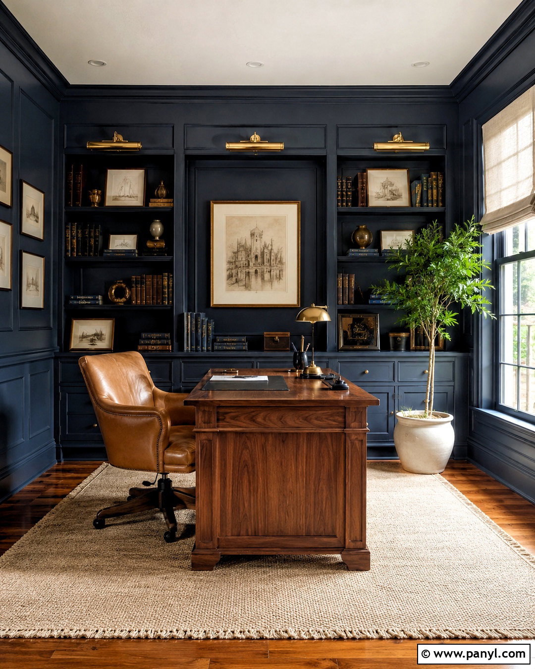 Dark Blue Home Office With Built-Ins - 20 dark blue rooms