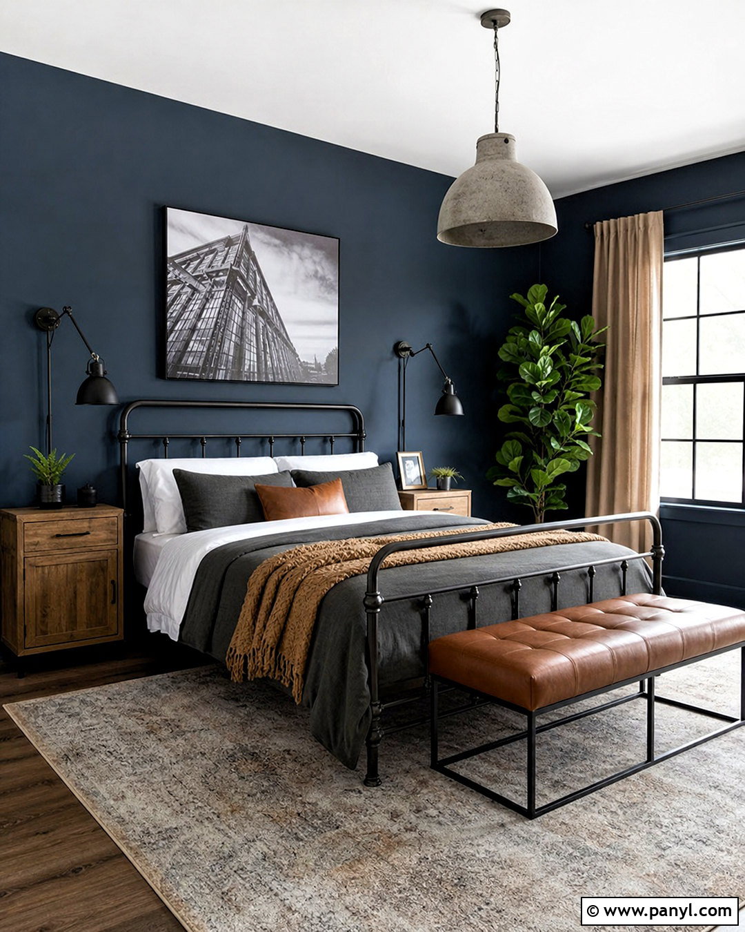 Dark Blue Industrial Bedroom - 20 dark blue walls bedroom ideas