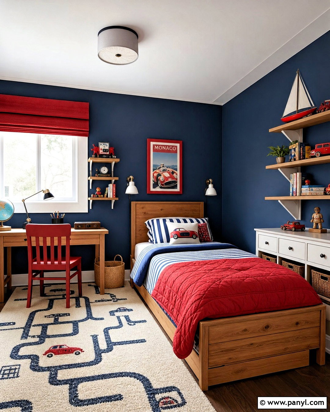 Dark Blue Kids Room With Red Accents - 20 dark blue room ideas
