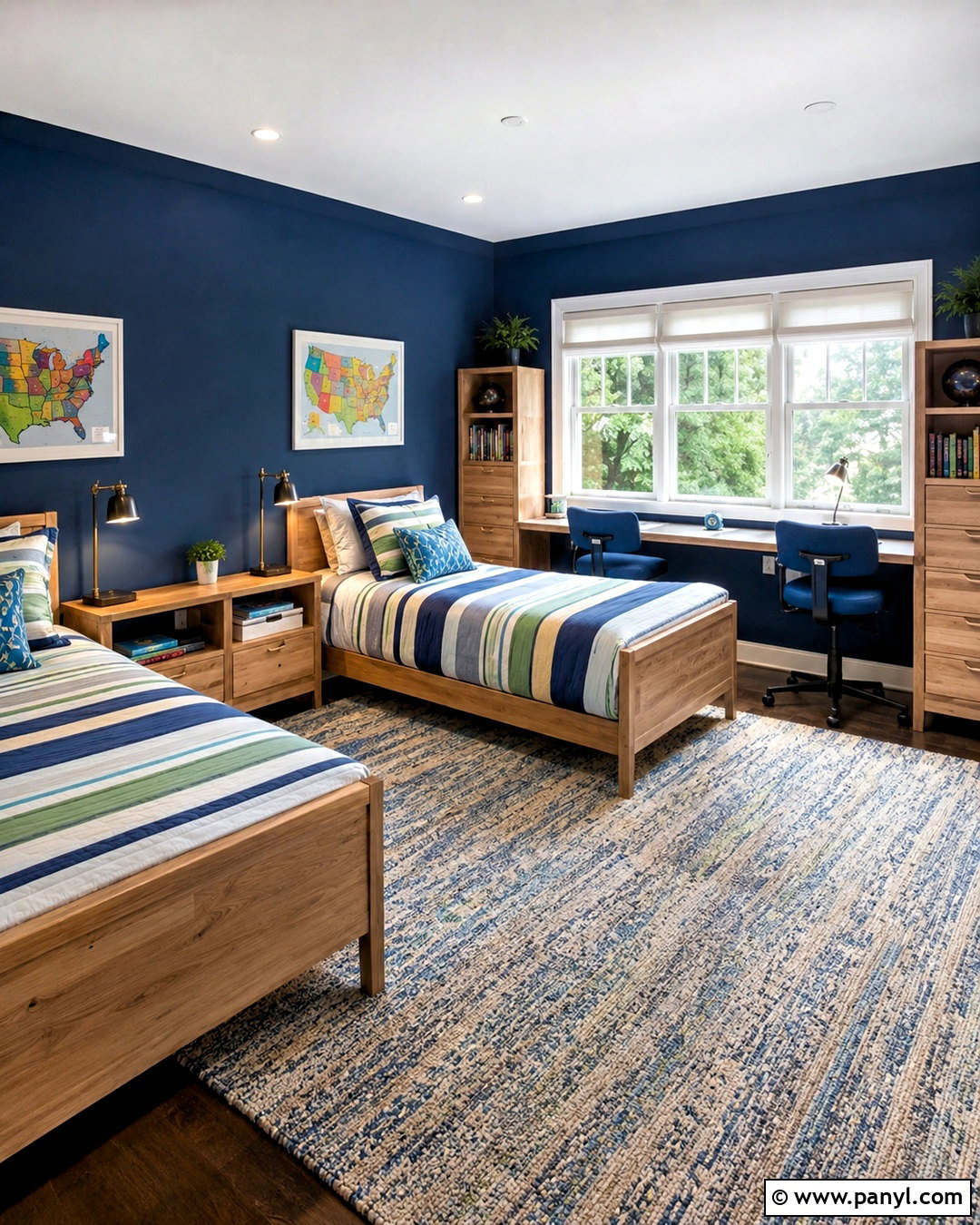 Dark Blue Kids Room With Twin Beds - 20 dark blue rooms