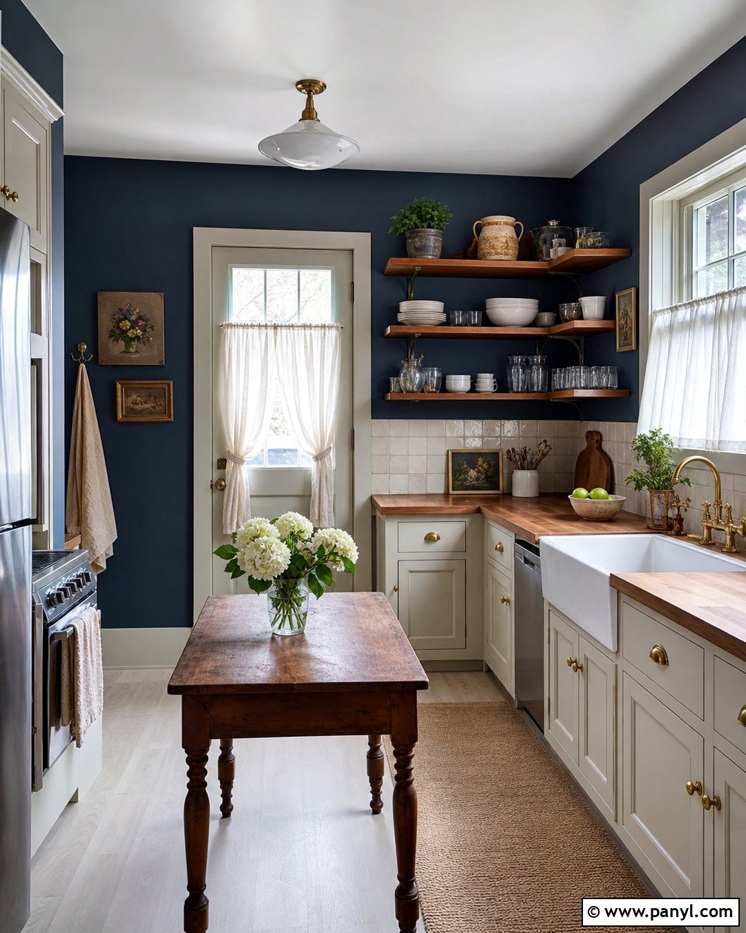 Dark Blue Kitchen Walls In A Cottage Kitchen - 35 dark blue kitchen walls