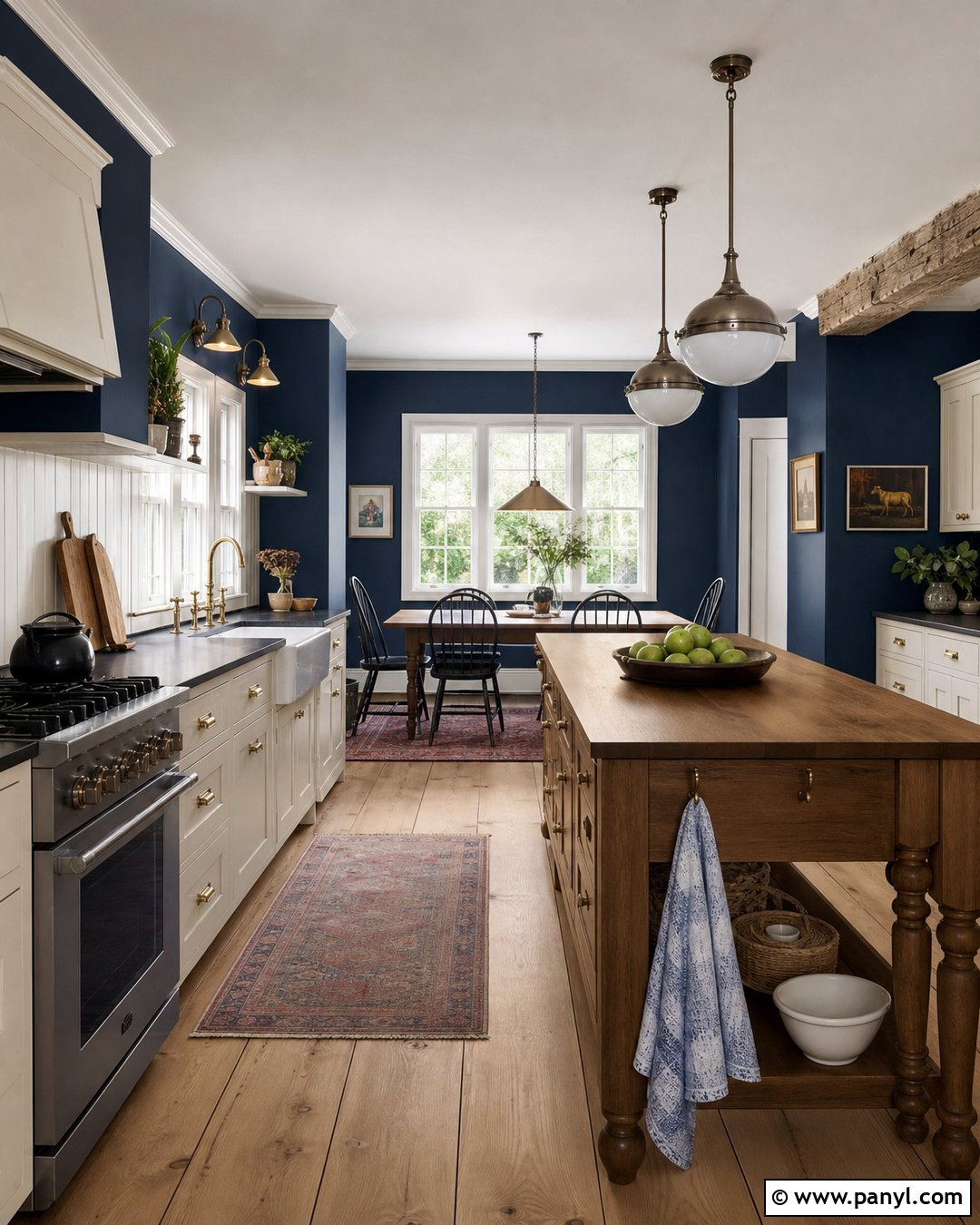 Dark Blue Kitchen Walls In A Farmhouse Kitchen - 35 dark blue kitchen walls