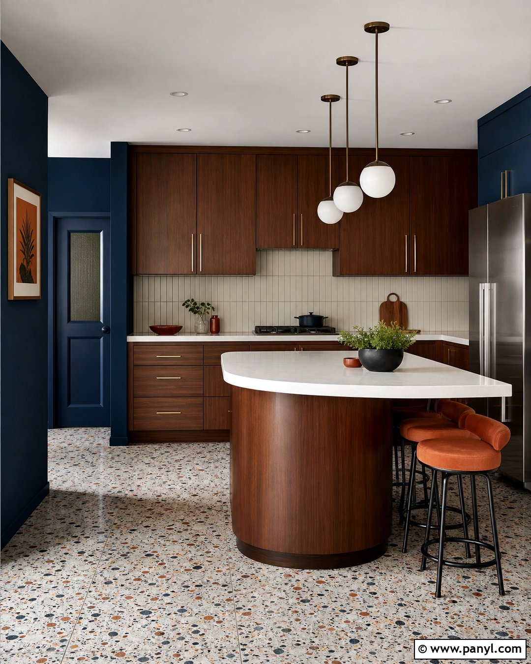 Dark Blue Kitchen Walls In A Midcentury Kitchen - 35 dark blue kitchen walls