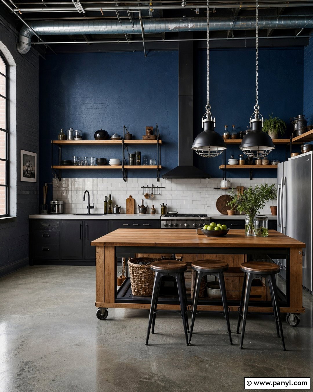Dark Blue Kitchen Walls In An Industrial Kitchen - 35 dark blue kitchen walls