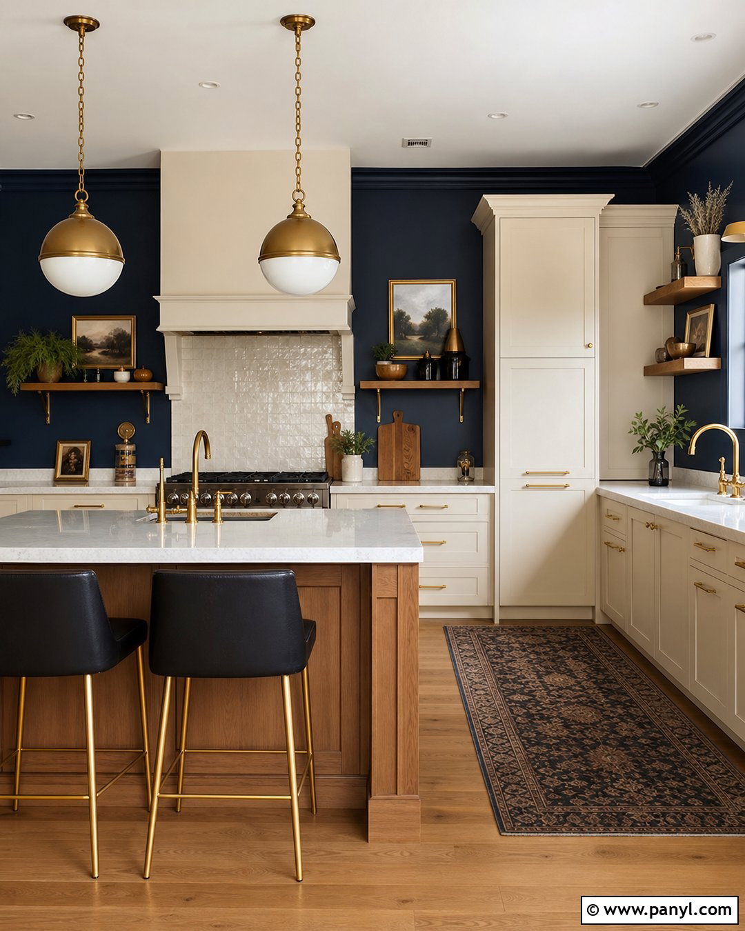 Dark Blue Kitchen Walls With Brass Accents - 35 dark blue kitchen walls