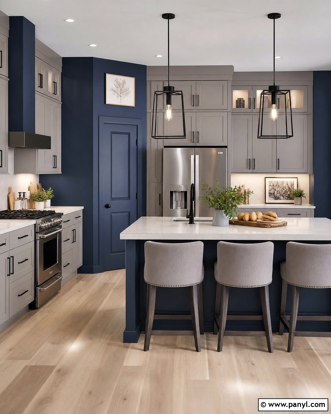 Dark Blue Kitchen Walls With Light Gray Cabinets - 35 dark blue kitchen walls