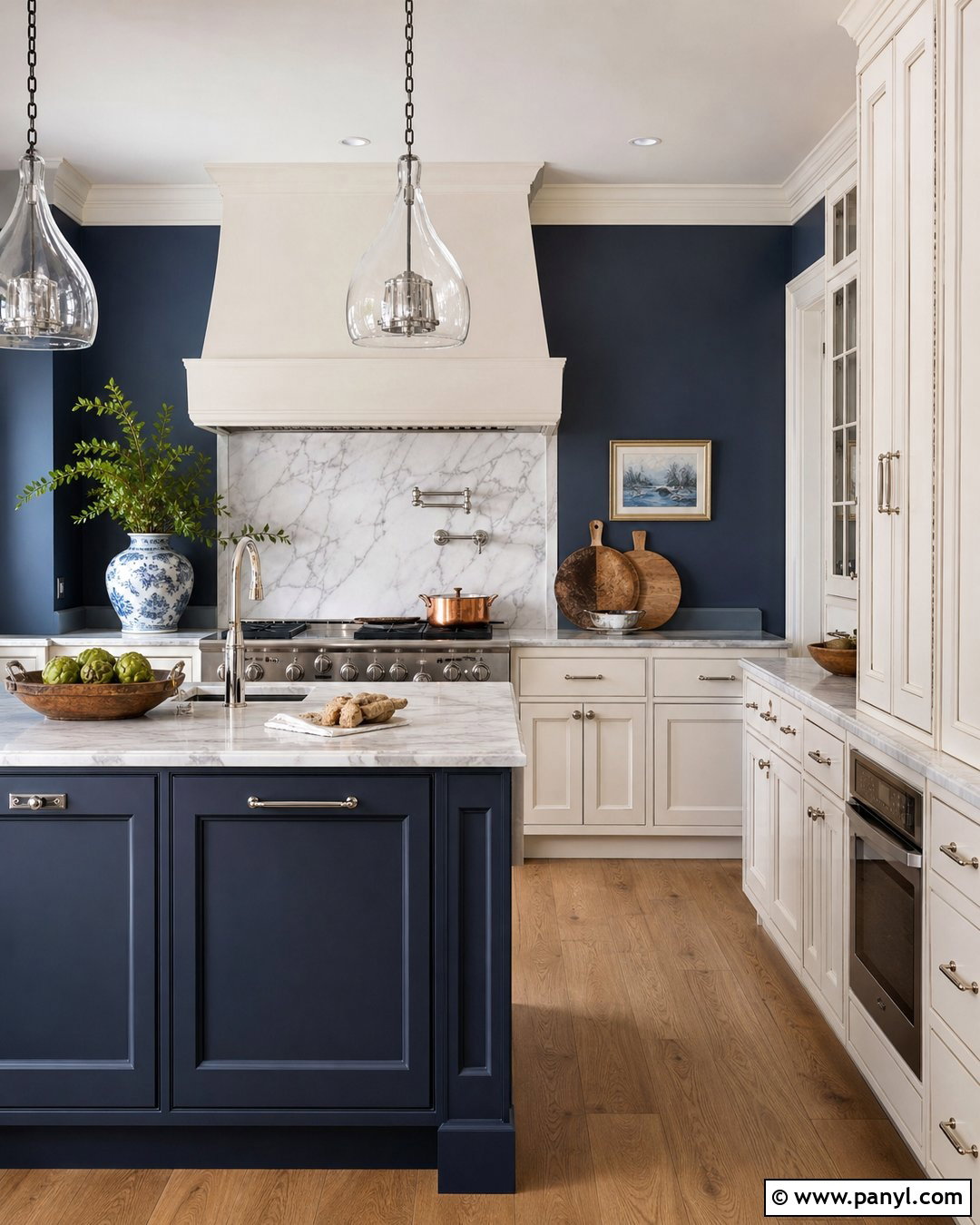 Dark Blue Kitchen Walls With Marble Backsplash - 35 dark blue kitchen walls