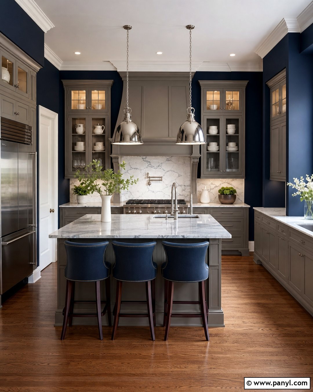 Dark Blue Kitchen Walls With Marble Counters - 35 blue walls kitchen ideas