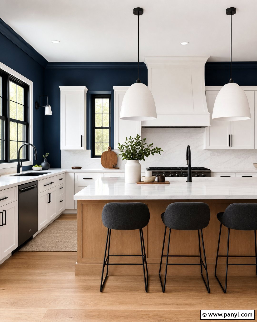 Dark Blue Kitchen Walls With Matte Black Hardware - 35 dark blue kitchen walls