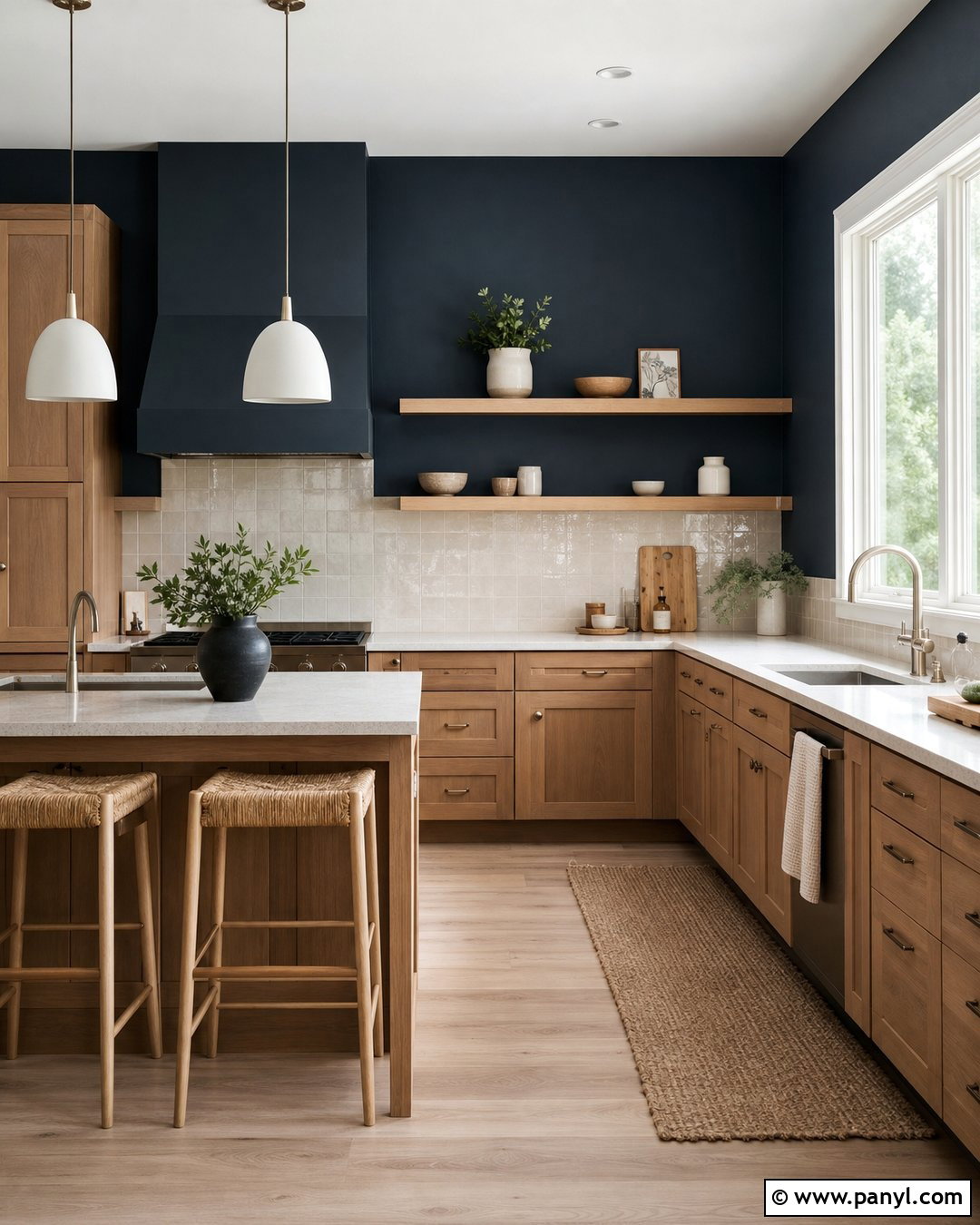 Dark Blue Kitchen Walls With Oak Cabinets - 35 dark blue kitchen walls