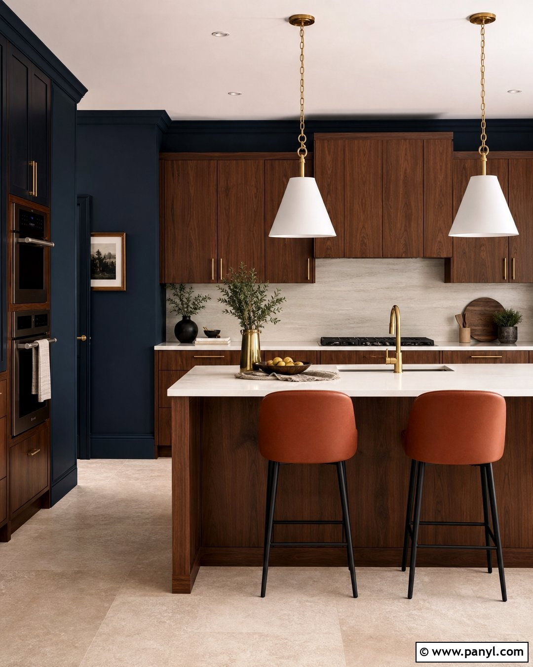 Dark Blue Kitchen Walls With Walnut Cabinets - 35 dark blue kitchen walls