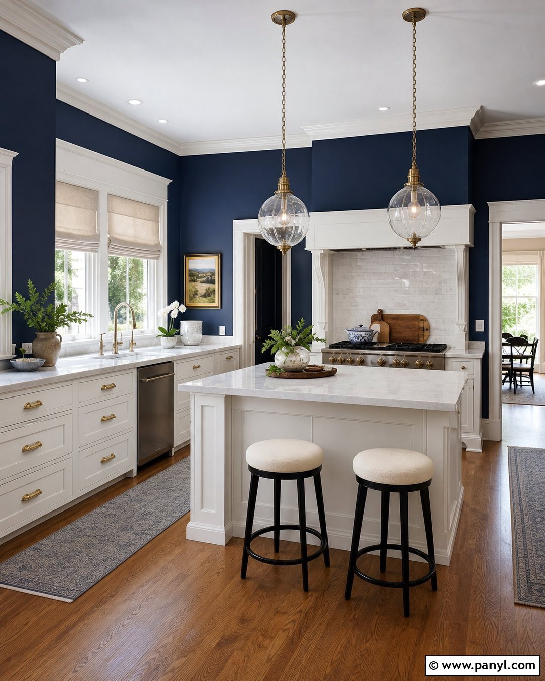 Dark Blue Kitchen Walls With White Trim - 45 blue kitchen walls