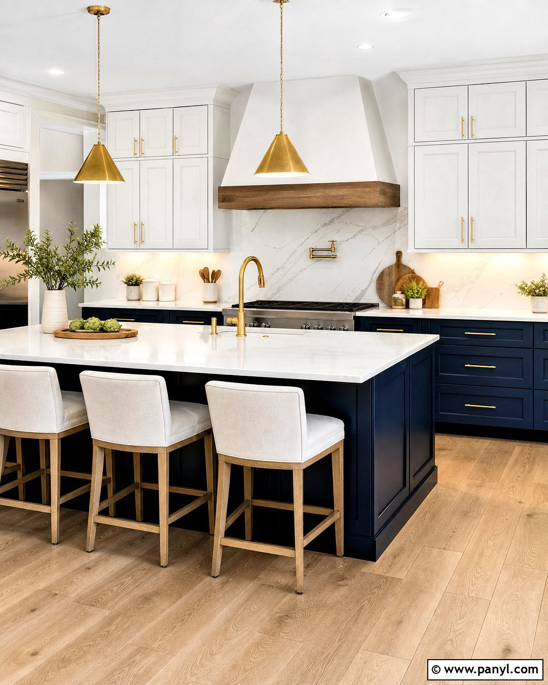 Dark Blue Kitchen With Brass Hardware - 20 dark blue and white kitchen ideas