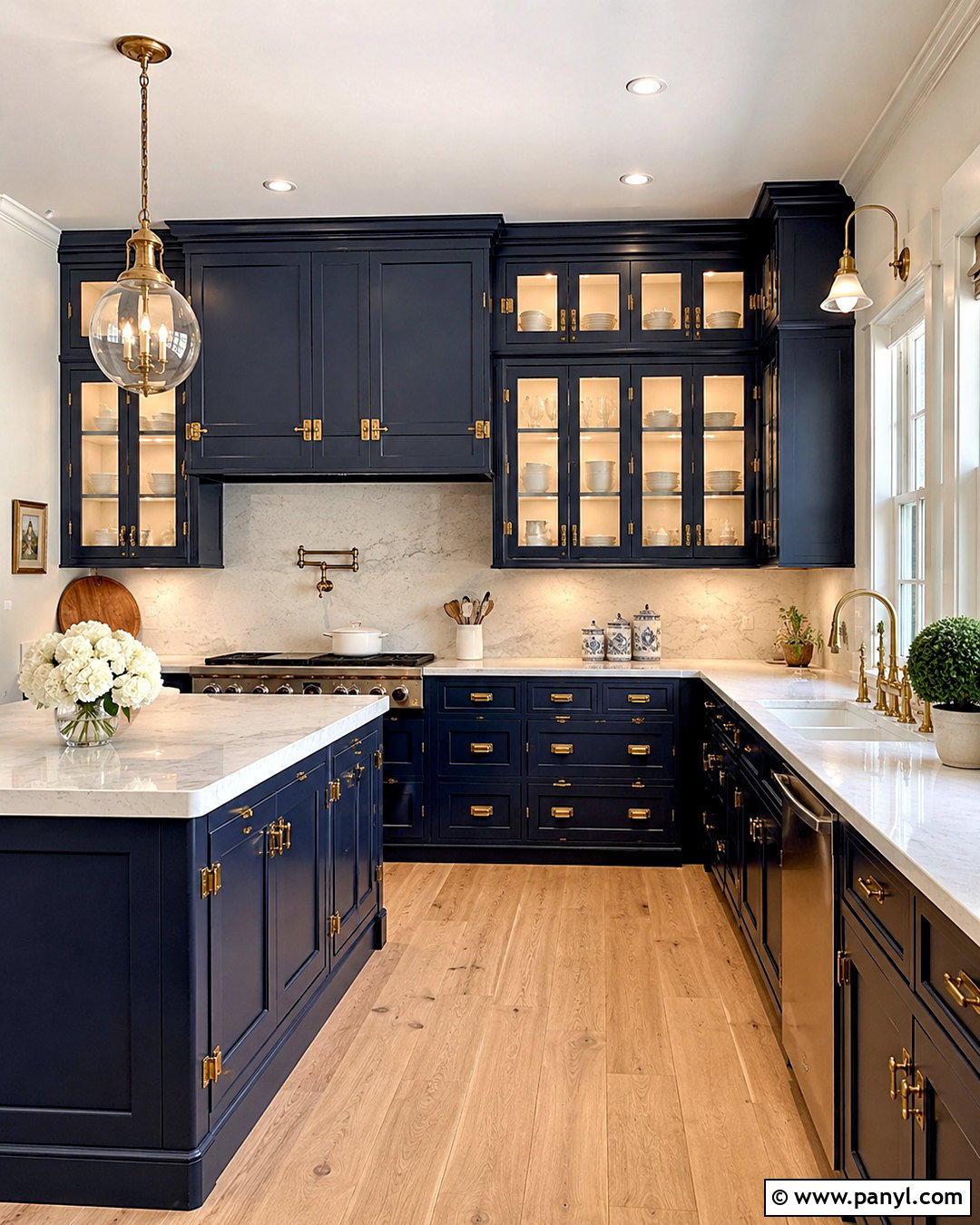 Dark Blue Kitchen With Glass Cabinets - 20 dark blue kitchens