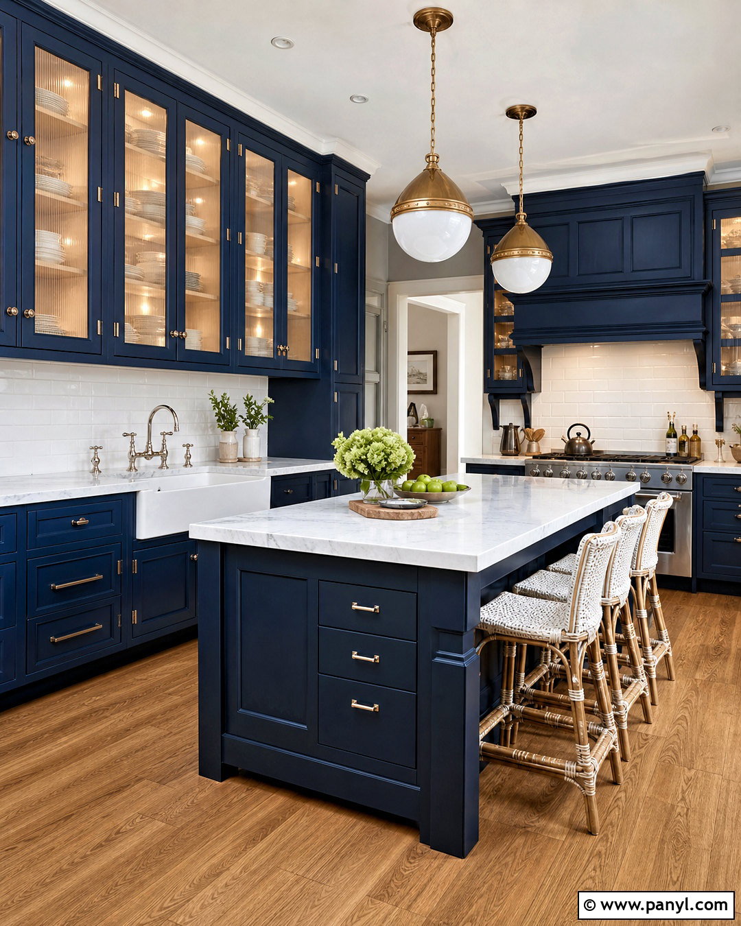 Dark Blue Kitchen With Glass Front Cabinets - 20 dark blue and white kitchen ideas