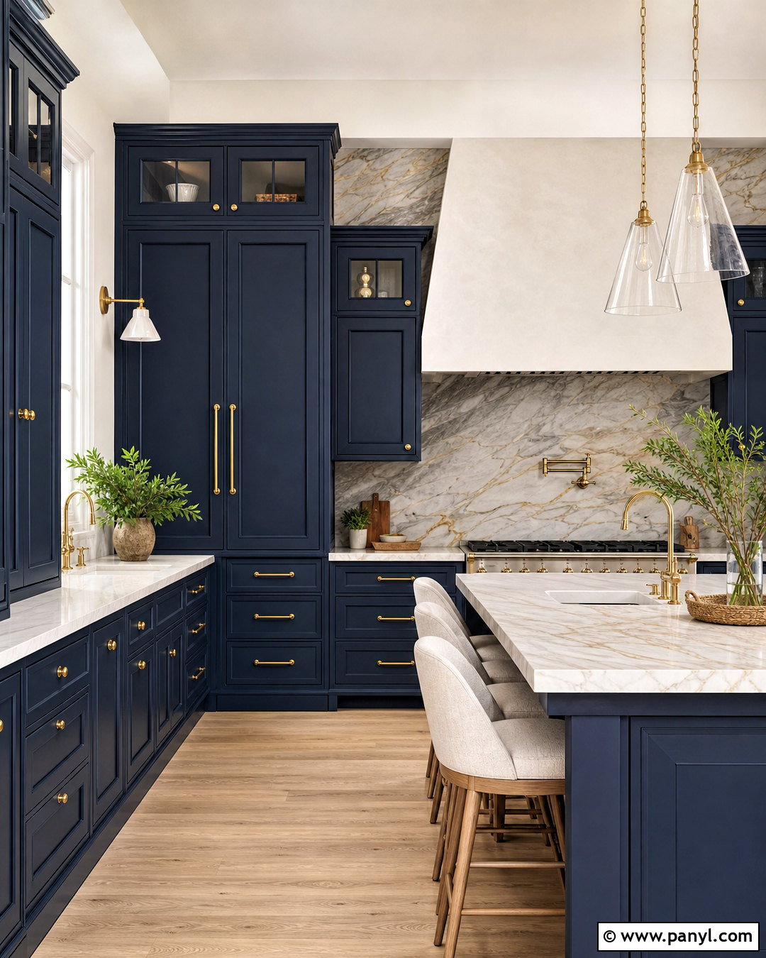Dark Blue Kitchen With Marble Backsplash - 20 dark blue kitchen ideas