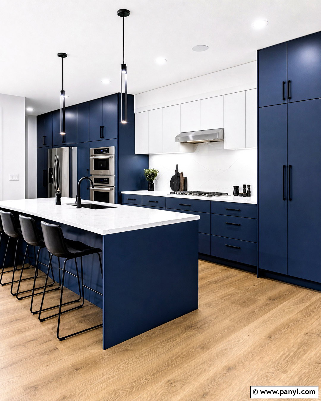 Dark Blue Kitchen With Matte Black Hardware - 20 dark blue and white kitchen ideas