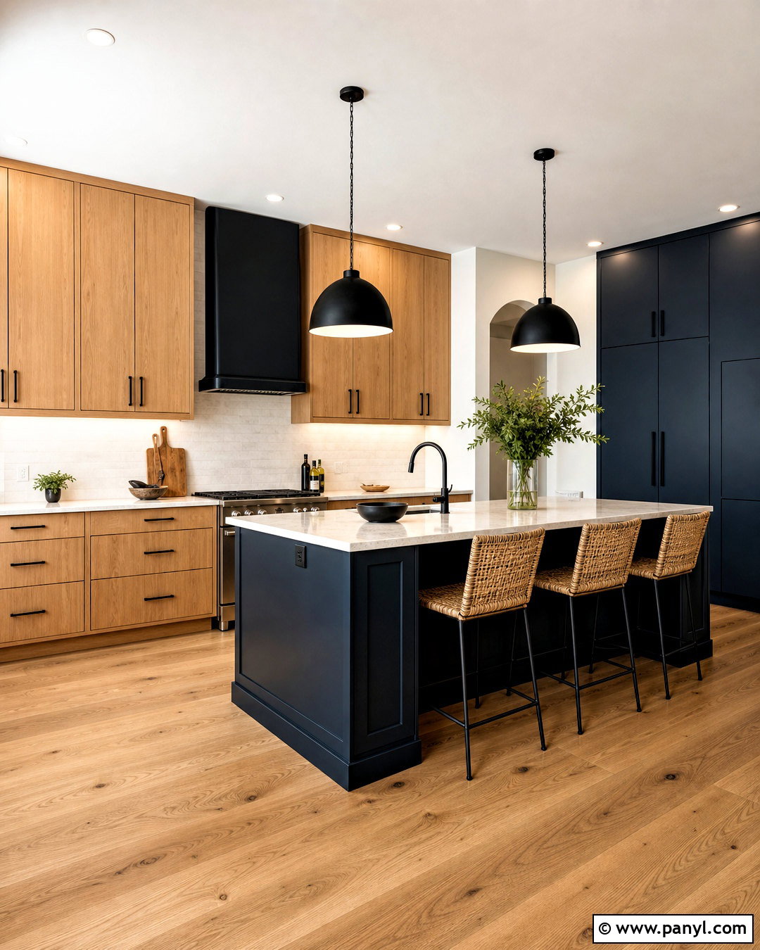 Dark Blue Kitchen With Natural Oak Cabinets - 20 dark blue interior design ideas