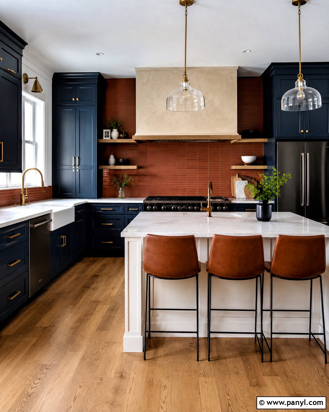 Dark Blue Kitchen With Orange Tile - 20 blue and orange kitchen ideas