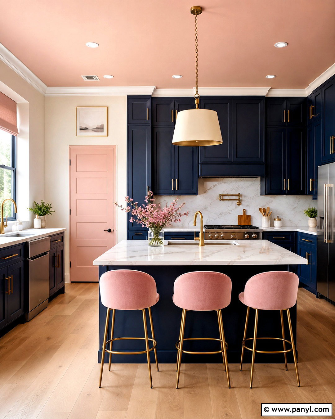 Dark Blue Kitchen With Pale Pink Ceiling - 20 blue and pink kitchen ideas