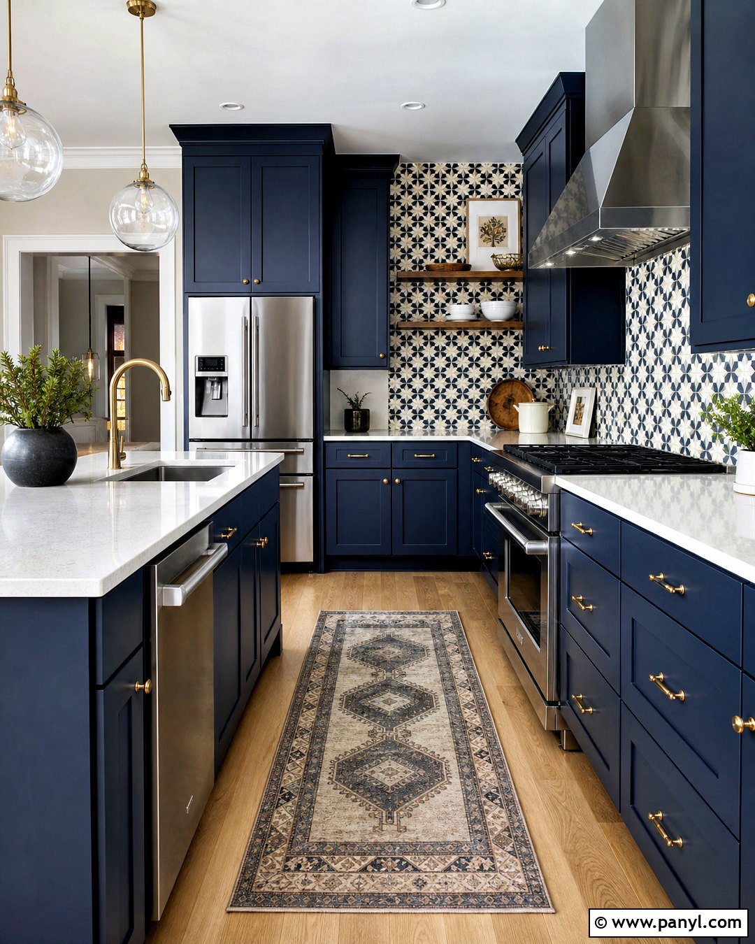 Dark Blue Kitchen With Patterned Tile - 20 dark blue kitchen ideas