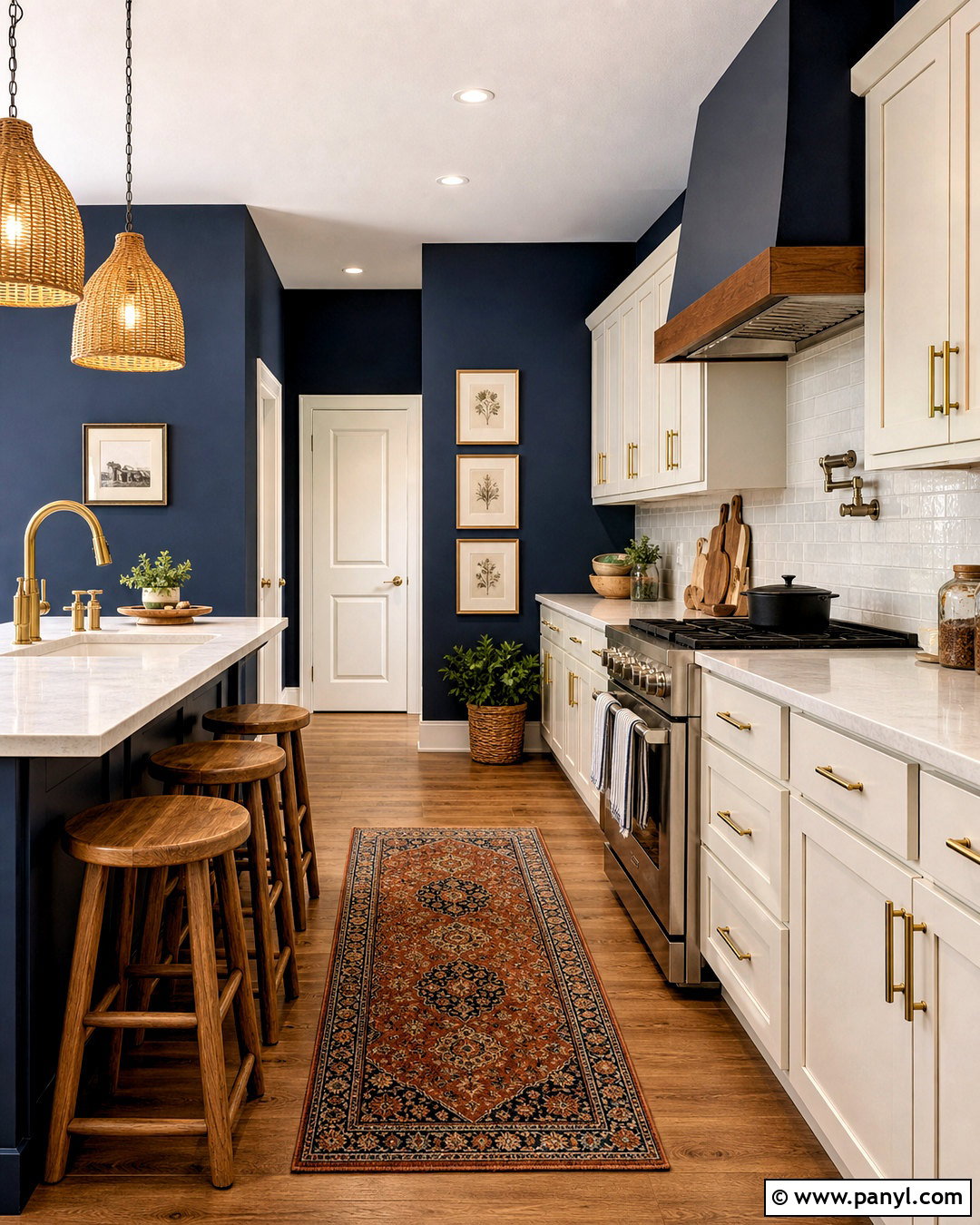 Dark Blue Kitchen With Warm White Cabinets - 20 dark blue wall paint ideas