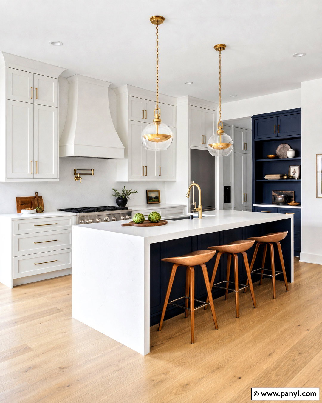 Dark Blue Kitchen With Waterfall Island - 20 dark blue and white kitchen ideas